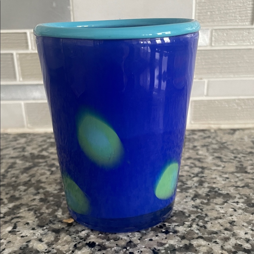 Dos Suenos Hand Blown Mexican Glass Tumbler Cobalt Blue Light Blue Rim